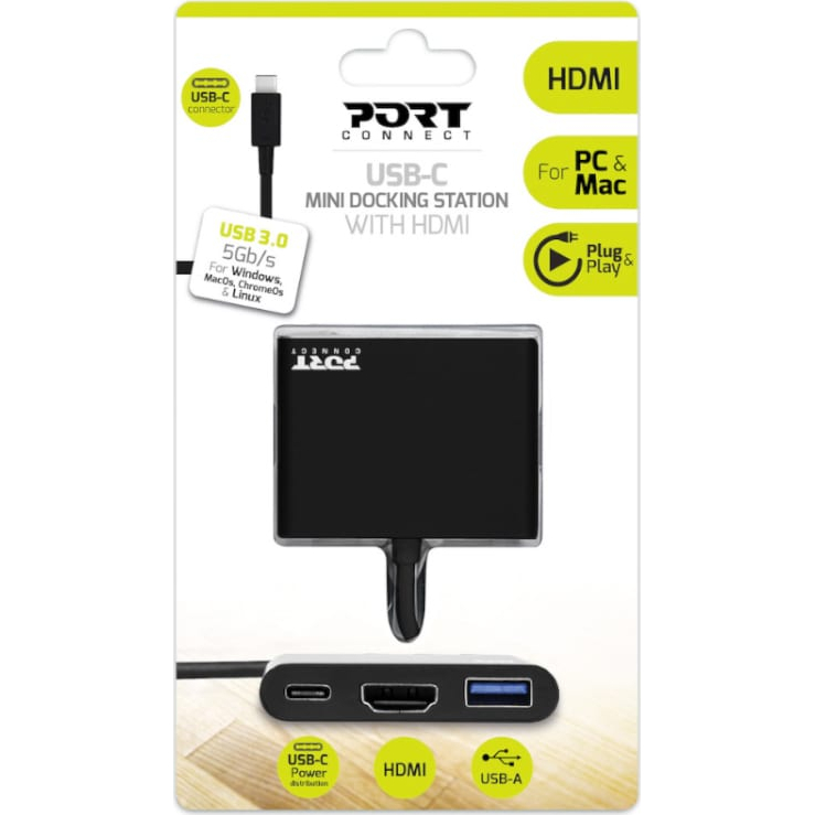 Port USB Type-C to 1 x HDMI|1 x USB3.0|1 x Type-C 60W PD Dock - Black (900140) – product image