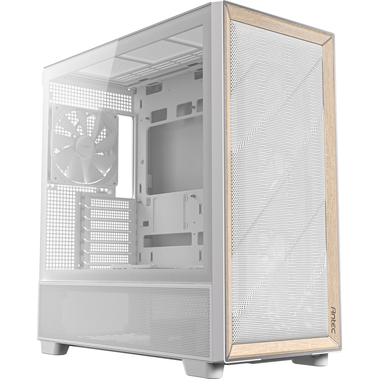 Antec FLUX Mid-Tower E-ATX Gaming Chassis Wood Front Panel - White (FLUX W) – product image