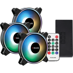 PCBuilder Tempest Chill Fan Kit 3x120MM Dual Glow ARGB Fan + Controller + RF Remote (PCB-CF-TEMP-DKIT) – product image