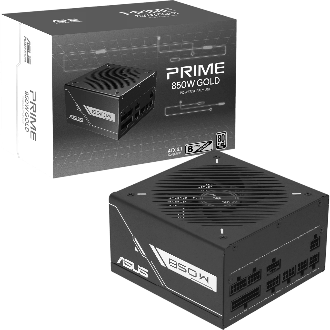ASUS Prime 850W 80PLUS Gold Black Edition PCIe 5.0 Modular Power Supply (PRIME-850G) – product image